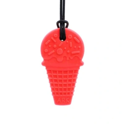 Afbeelding van ARK® Kauwketting in verschillende diktes en vormen met instelbare afscheurlijn ATC onderhoudsinstructies, sensory halsketting, bijtblok, kauwen, tanden, autisme (ijswafel, zacht rood)