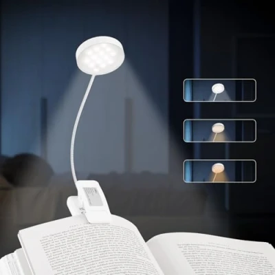 Afbeelding van LQWELL® oplaadbare boeklamp voor lezen in bed, leescliplamp, oogbescherming, 3 kleurtemperaturen, traploos dimmen, langdurige 360 flexibele studielamp boekenliefhebbers (Wit, 1 STK)
