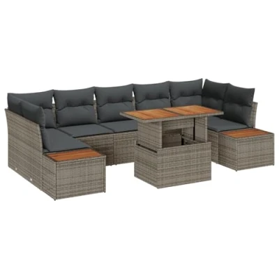 Afbeelding van vidaXL 8 delige tuinset met kussens in grijs poly rattan