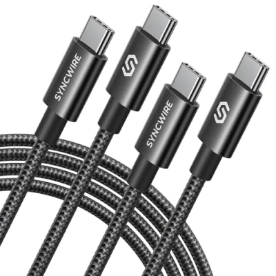 Afbeelding van SYNCWIRE USB C naar kabel (6ft, 2 stuks), duurzame nylon oplaadkabel, 60W (3A) Type snel opladen voor iPhone 15/15 Pro/15 Plus/15 Pro Max MacBook Samsung Galaxy zwart