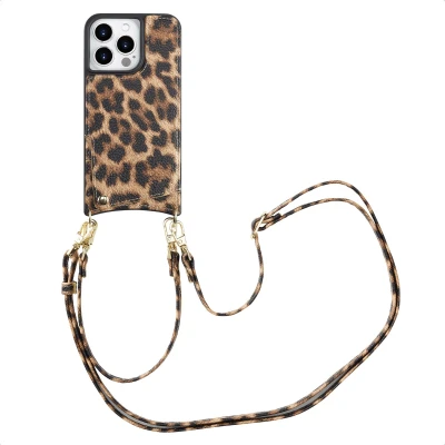 Afbeelding van Selencia Hoesje Geschikt voor iPhone 14 Pro met Pasjeshouder Nova Backcover koord en pashouder Leopard
