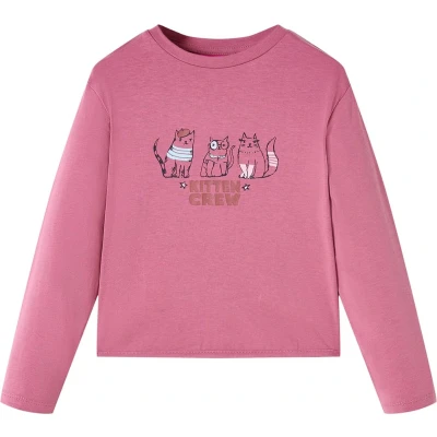 Afbeelding van Kindershirt met lange mouwen kittenprint 104 frambooskleurig