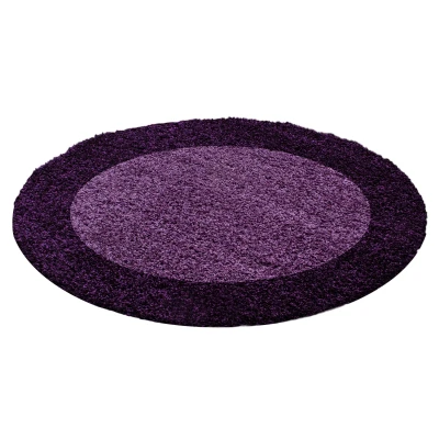 Afbeelding van Basic Shaggy Kader vloerkleed Paars Hoogpolig 160 cm rond
