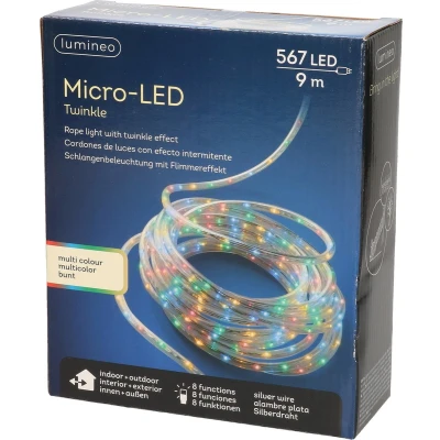 Afbeelding van Lumineo Lichtslang 567 led lichtjes warm wit 9 m 8 lichtfuncties kerstverlichting