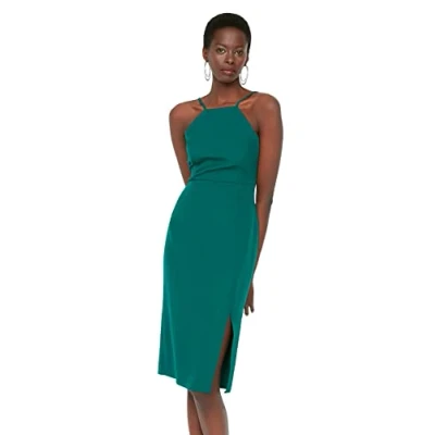 Afbeelding van Trendyol Paarse Bodycon Midi Kokerrok Met Split En Halternek, Geweven Jurk Twoss19Bb0501