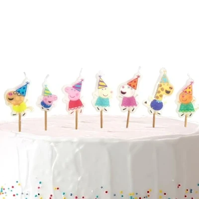 Afbeelding van Amscan 9918346 Peppa Pig verjaardagsfeestje kaarsen op houten plectrums 7 Pack