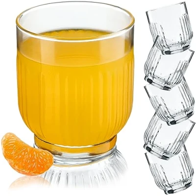 Afbeelding van KADAX Drinkglazen, waterglazen van hoogwaardig glas, vaatwasmachinebestendige universele glazen, geribbelde drankglazen voor water, sap, dranken of whisky (6 x 330 ml, laag)