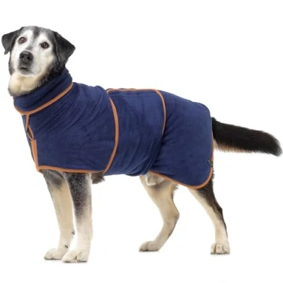Afbeelding van Lucky Paws® UK Droogjas voor honden Microvezel hondenhanddoek/ochtendjas super absorberende badjas huisdieren/puppy&#039;s verstelbare kraag/capuchon en buikband superzacht sneldrogend (XL,
