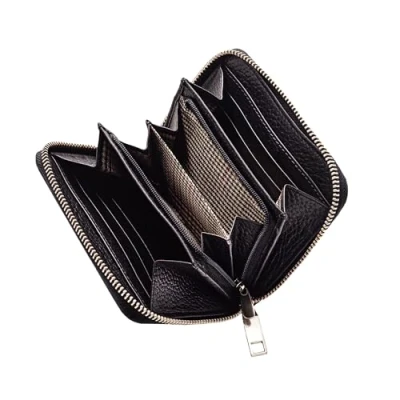 Afbeelding van STILORD &#039;Paris&#039; Vintage Portefeuille Dames Leer Portemonee RFID Kaarthouder met NFC Protector Klein Geldtasje Muntvaak Slim Wallet Echt Leer, Kleur:zwart