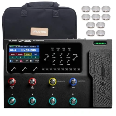 Afbeelding van Valeton Multi effecten Gitaar Pedaal Processor Bass Amp Modellering IR Kasten Simulatie met FX Loop MIDI I/O OTG USB Audio Interface Tas,10 Stks Voetschakelaar Toppers GP 200