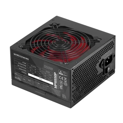 Afbeelding van MARSGAMING MPIII550P, PC ATX Voeding 550W, 5 Jaar Garantie, 85% Efficiëntie, Digitale APFC systeem, 120mm FDB Ventilator met AI RPM, DC en SMD Technologieën, Extra Lange Platte Kabels, Zwart