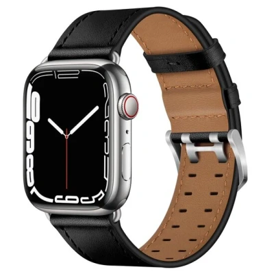 Afbeelding van Apple Watch Leren band met twin gesp Zwart zilveren Geschikt voor 38mm / 40mm 41mm 42mm