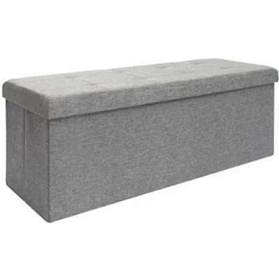 Afbeelding van DuneDesign Opvouwbare zitbank 110x38x38cm XXL zitkist incl. 2 scheidingswanden 120L gestoffeerde bank voetenbank linnen look lichtgrijs