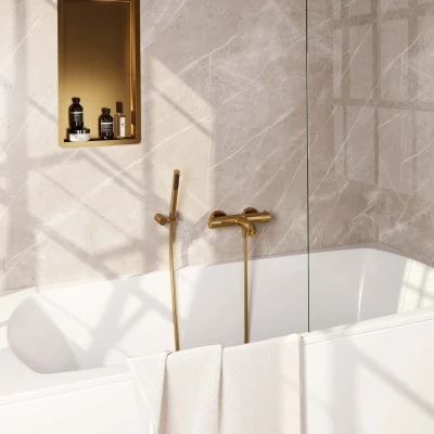 Afbeelding van Brauer Gold carving Badkraan douchegarnituur handdouche staaf 1 stand knop PVD geborsteld goud