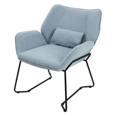 Afbeelding van Woonkamer fauteuil Loungestoel blauw met rugkussen tot 120 kilogram Polyester hoes in linnenlook ML design