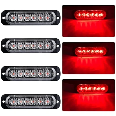 Afbeelding van 4x ultradunne 6 LED noodwaarschuwingslichten, rood knipperend gevarenflitslichtbalk, zijkant waarschuwingslamp, lichtbaken, universeel voor 12 24V, auto, voertuig, vrachtwagen, caravan, camper, motor