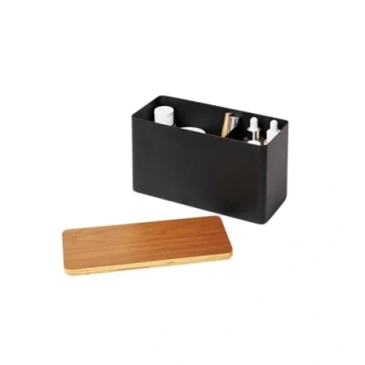 Afbeelding van Yamazaki Opbergbak Rin Sanitaire Opbergbox Zwart Donker Bruin Hout 23x10,5x14cm