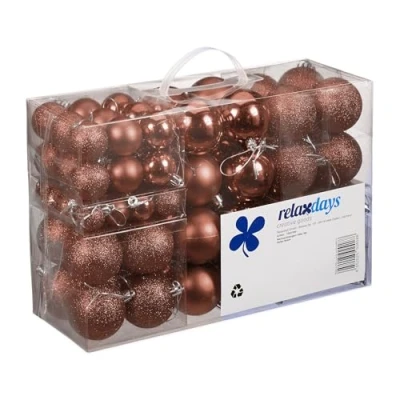 Afbeelding van Relaxdays kerstballen 100x st bruin 3, 4 en 6 cm kunststof Kerstbal