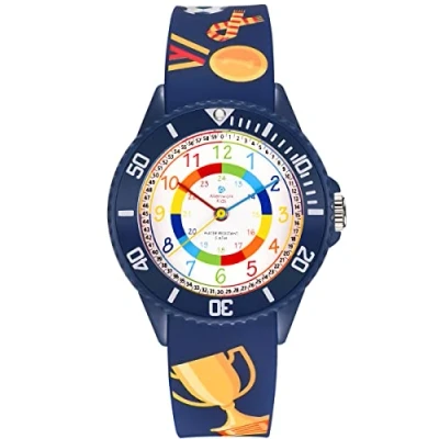 Afbeelding van Alienwork Kids Football FC Kinderhorloge Leren Klokkijken Jongens Meisjes Marineblauw Siliconen Armband Veelkleurig Kinder Horloge Waterdicht 5 ATM Leertijd