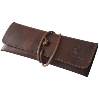 Afbeelding van GERMANUS Pennenetui strap, leer Made in EU, donkerbruin, Schooltassenset