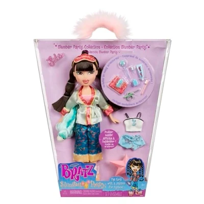 Afbeelding van Bratz Slumber Party Jade Modepop Met 2 Sets Pyjama&#039;s, Pluche en Accessoires Geschikt voor Kinderen Verzamelaars