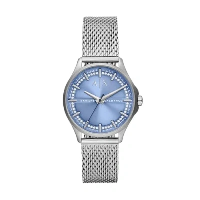 Afbeelding van Armani Exchange Analoog dameshorloge kwarts met armband van roestvrij staal AX5595, Zilverkleurig en lichtblauw, AX5275