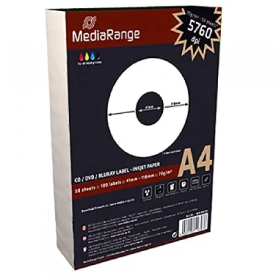 Afbeelding van MediaRange labels voor CDDVDBD, 41 118 mm, matte coating, 100 stuks