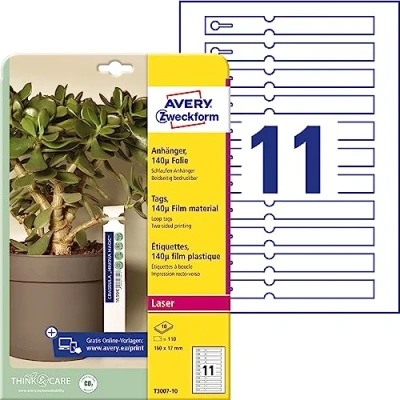 Afbeelding van Avery Zweckform T3007 10 Labels met lus 160 x 17 mm Polyester Wit 110 stuk(s) Niet hechtend Laser (kleur), (zwart/wit)