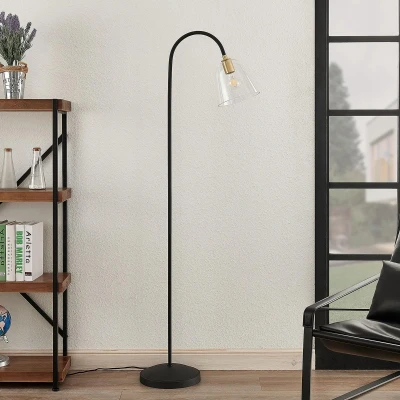 Afbeelding van Lucande vloerlamp 1licht glas, metaal H: 161 cm E27 helder, zwart, messing