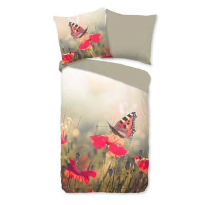 Afbeelding van Dekbedovertrek 155x220 cm Bloemen en Vlinders Print Multi 1 Persoons 100% Katoen Oeko Tex Gecertificeerd