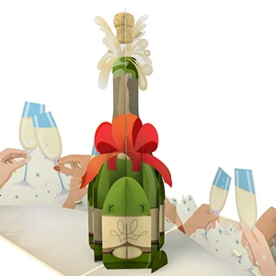 Afbeelding van MOKIO® Pop Up Kaart 3D champagne cadeaukaart Felicitatiekaart voor een verjaardag, pensionering, afstuderen of huwelijk, Wenskaart geldgeschenk als tegoedbon bruiloft
