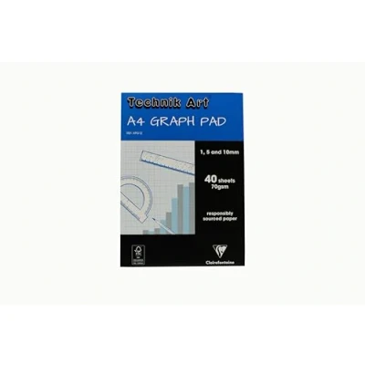 Afbeelding van Clairefontaine Ref XPG1Z Technik Art Graph pad, A4 210 x 297mm, 1/5/10mm Blauw bedrukt rasterpatroon, 40 vellen per geschikt om te kopiëren &amp; Wit