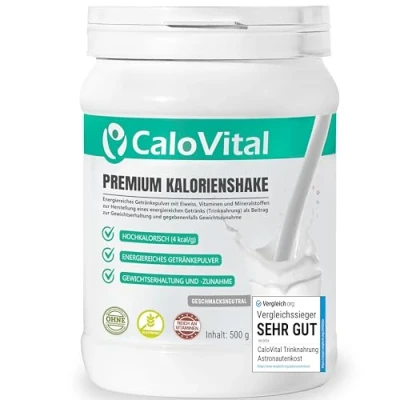 Afbeelding van CaloVital Drinkvoeding, hoge calorieën voor gewichtstoename, koolhydraten en eiwitten als calorieshake, dosering met veel vitaminen, premium kwaliteit uit Duitsland (smaakneutraal 500 g)