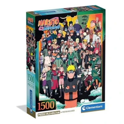 Afbeelding van Clementoni Puzzel met 1500 stukjes voor volwassenen en jongens, Naruto illustratie poster, uit de serie Anime Manga, compacte doos, cadeau idee dames heren, Made in Italy, 59,5 x 84,5