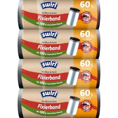 Afbeelding van Swirl 216618 60 l fixeertape vuilniszakken 4x10,Zwart