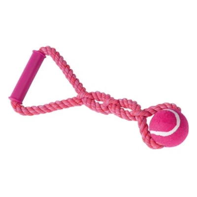 Afbeelding van Nobby Rope Toy, speeltouw met tennisbal en handvat, geel, rood, blauw 33 cm, 200 g, bal Ø 6 1 stuk