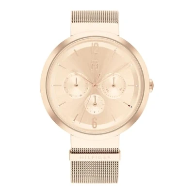 Afbeelding van Tommy Hilfiger Analoge Multifunctionele Quartz Horloge voor Vrouwen met Anjer Goud Gekleurde Roestvrij Staal Mesh Armband 1782538, Goud, Elegant