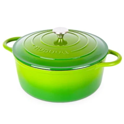 Afbeelding van Gietijzeren Pot met Deksel Anti aanbaklaag, Ovenbestendig, Geëmailleerde Braadpot Robuust Kookgerei Groen 6,9L Van Nuovva