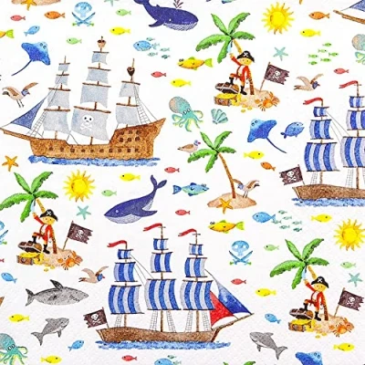 Afbeelding van 20 servetten Alles zum Piratenleben Jongen Kinderen Tafeldecoratie Decoupage Servettechniek 33 x cm