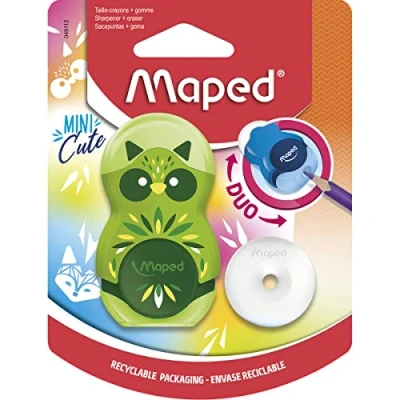 Afbeelding van Maped 2 in 1 gum/puntenslijper LOOPY MINI CUTE, navulbaar, incl. 1x vervangende gum willekeurige kleurkeuze voor dunne pennen, 049112, meerkleurig