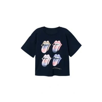 Afbeelding van Name it Nkfnarina Rollingstones Tshirt print voor kinderen, Maat: 116, Dark sapphire