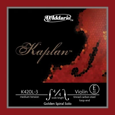 Afbeelding van D&#039;Addario Kaplan Golden Spiral Solo vioolsnaar enkele snaar E K420L 3 vioolsnaren 4/4 schaal, gemiddelde spanning, slijpend