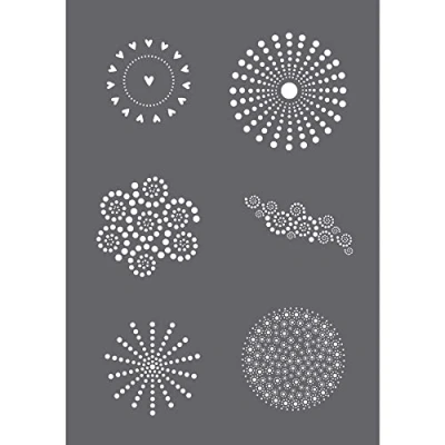 Afbeelding van Rayher 45135000 zeefdruksjabloon stippen, A5, 1 sjabloon met 6 motieven + rakel, voor leuke prints op textiel, hout, beton enz.
