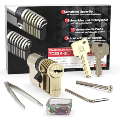 Afbeelding van Multipick Oefenslot Combi Horizontale veiligheidsslot &amp; Europrofiel, 6 Pin Professionele Set + Pinning Kit Moeilijkheidsgraden instelbaar voor uw lockpick met Practice Lock Made in Germany