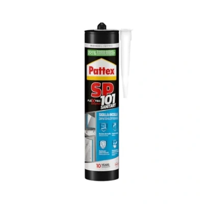 Afbeelding van Pattex Polymeer SP101 sanitair afdichtmiddel voor badkamer en sanitair, hecht op vochtige oppervlakken, UV weerbestendig, witte afdichting, cartridge 280 ml