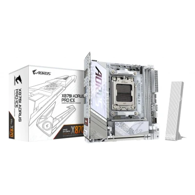 Afbeelding van GIGABYTE X870I AORUS PRO ICE moederbord Ondersteunt AMD Ryzen 9000 serie CPU&#039;s, 8+2+1 fasen VRM, tot 8400MHz DDR5 (OC), 1xPCIe 5.0 M.2 + 4.0 M.2, WI FI 7, 2,5 GbE LAN, USB 4