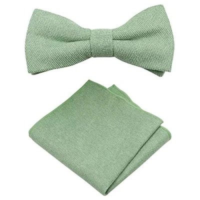 Afbeelding van Luxe set met vlinderdas en pochet voor heren, Sage Groen, Length 12cm, width 6cm