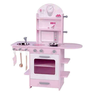 Afbeelding van roba Speelkeuken, roze, kinderkeuken met fornuis, gootsteen, kraan &amp; plank incl. accessoires