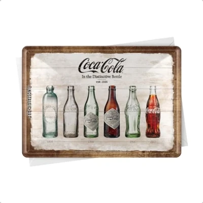 Afbeelding van Nostalgic Art Retro blikken ansichtkaart, Coca Cola Timeline cadeau idee voor coke fans, postkaart, mini bord in vintage design, 10 x 14 cm
