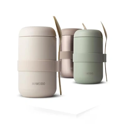 Afbeelding van MAMEIDO Thermische Voedselcontainer 500ml, houd voedsel warm, BPA vrij voor cornflakes, yoghurt, babyvoeding, pap, havermout, ijs en soep (Ivory Beige, 0,5l)